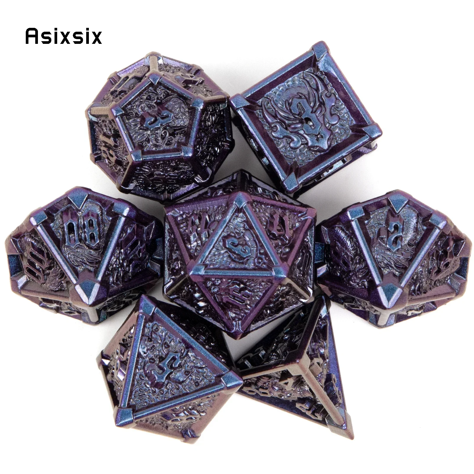 

7 Pcs Purple Skull Metal Dice Solid Metal Polyhedral Dice Set Suitable For Role-Playing RPGGift Card Game