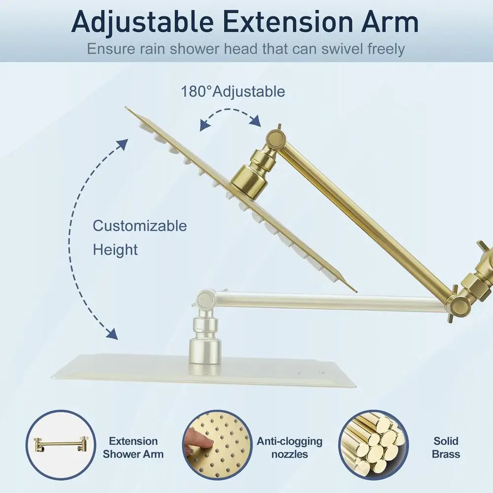 مجموعة دش معدنية محمولة للمطر مع ذراع قابل للتعديل، 70 خرطوم، محول ثلاثي الاتجاهات، ذهبي مصقول