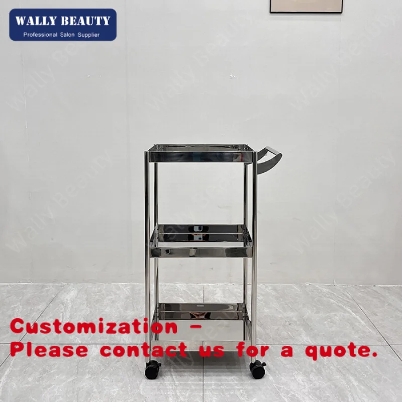 

Customize.3 Layer Modern Silver Hair Salon Stainless Steel Beauty Stool Cart Salon Furniture Beauty Trolley