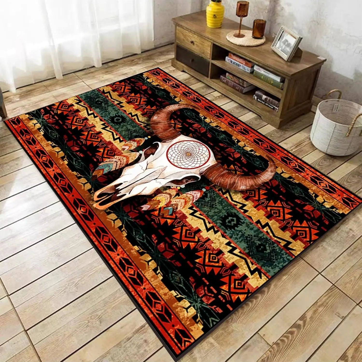 Rustic Western Area Rugs,Cow Skull Leopard Print Rug for Bedroom, American Southwest Hunting Soft Non-Skid Carpet,Mat for