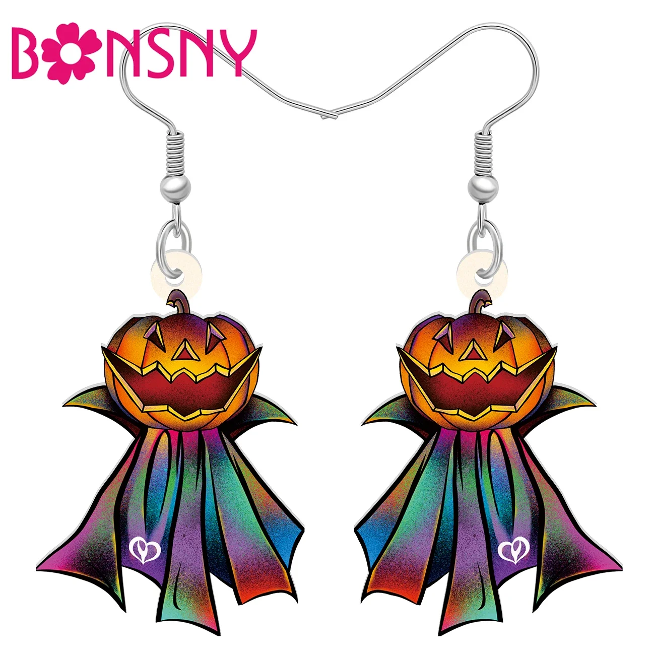 BONSNY Halloween Charms Jewelry Gifts Acrylic Pumpkin Cloak Drop Dangle Earrings For Women Girls Kids Party Decor