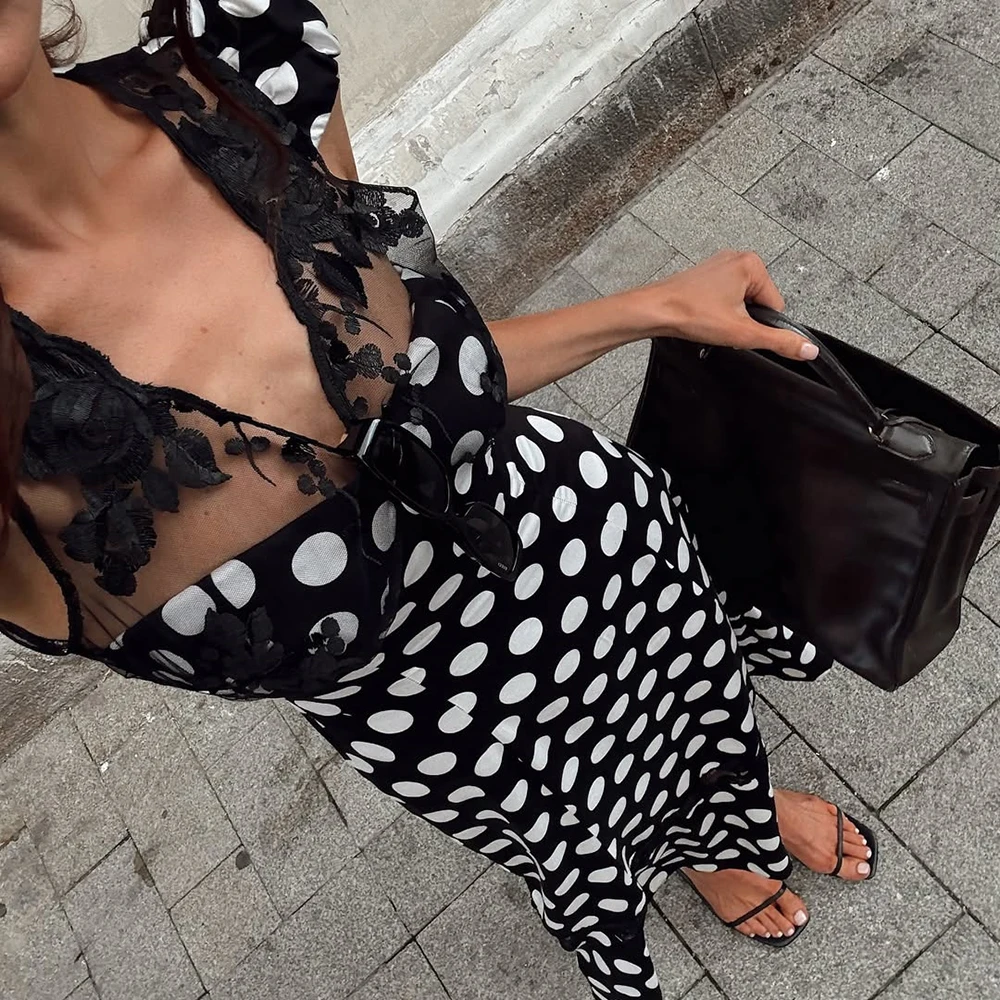 

Tuularose Elegant Black Long Dress Women Sexy V-Neck Sleeveless Lace Patchwork Fashion Dress Luxury Vintage Female Party Dresses