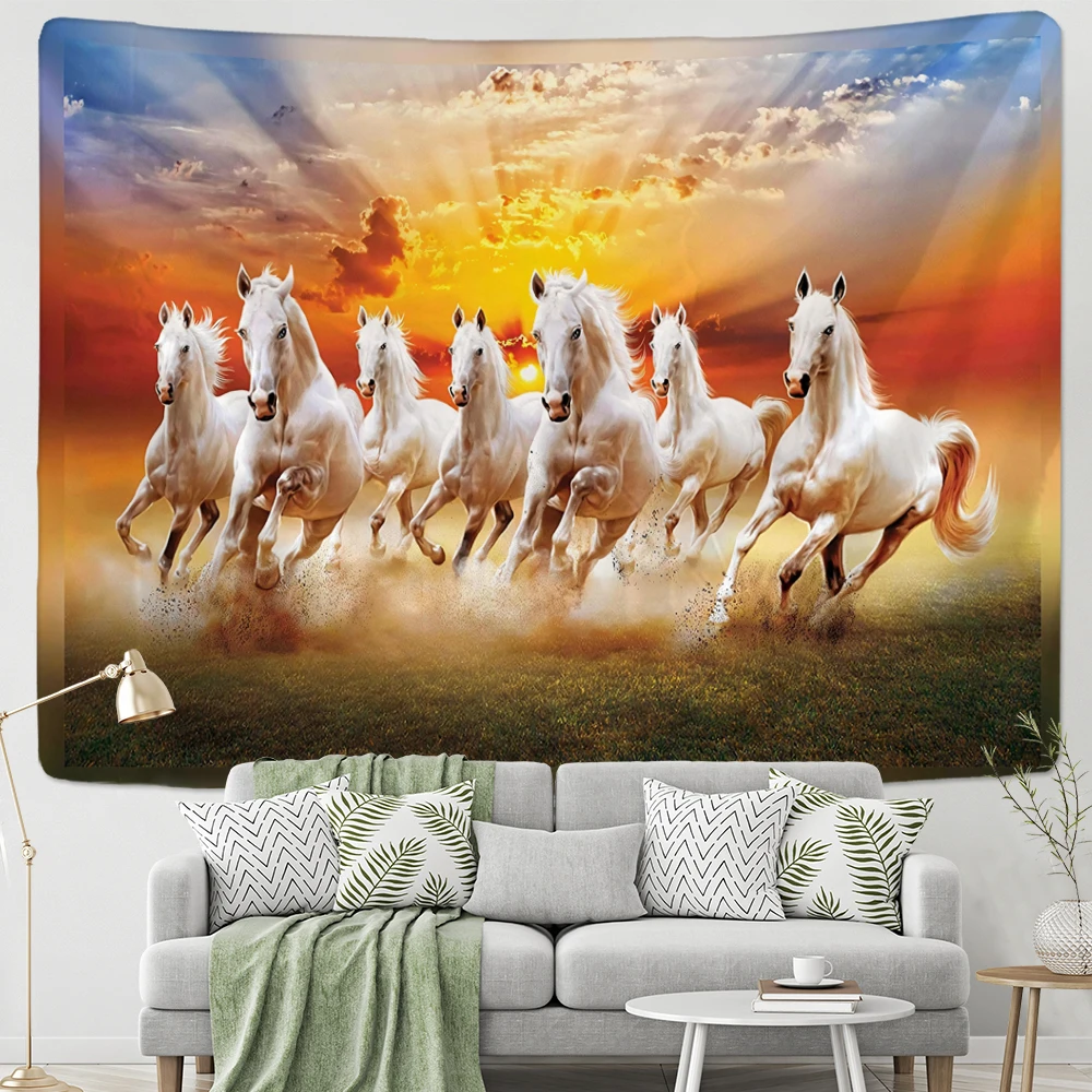 Horses Running By The River Tapestry Wall Hanging Boho Aesthetic Room Bedroom Living Room Decor Background Fabric