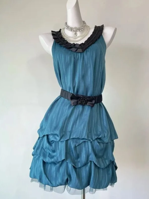 

2026 Summer Y2k Sweet Kawaii Lolita Dress Women Japanese Vintage Lace Bow Ruffle Cake Dress Harajuku Slim Bandage Dress Fashion