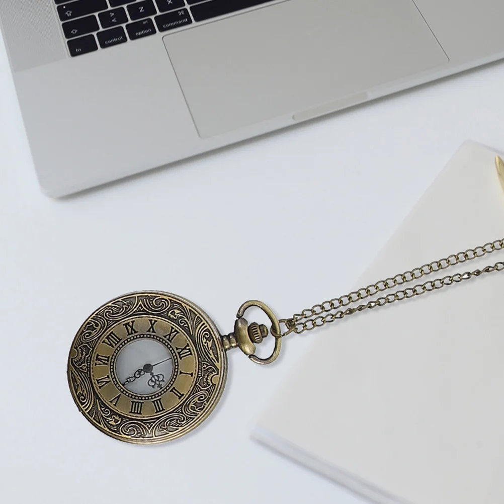 2Pcs Vintage Steampunk Pocket Watch with Chain Roman Numeral Quartz Movement Retro Alloy Portable Watch for Dad Mens Accessories