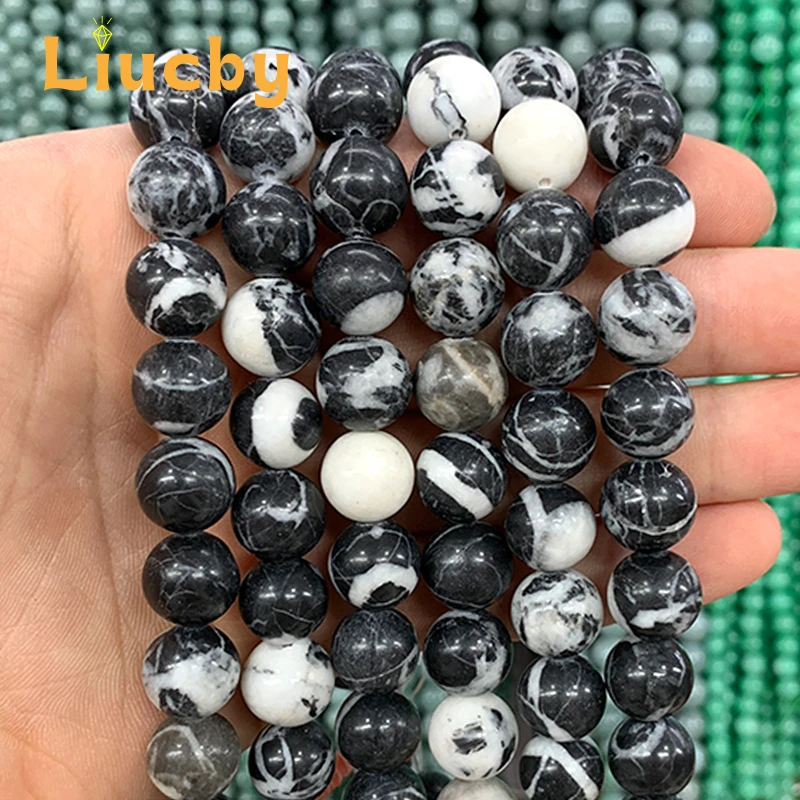 Pedra Zebras Natural para Fazer Jóias, Contas Artesanais Lisas, Brincos e Colares, Preto e Branco, DIY, Atacado, 4mm, 6mm, 8mm, 10mm, 12mm