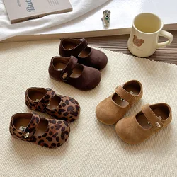 Fashion Kids Shoes Baby Girls Vintage Leopard Print Mary Jane Toddler Cute Princess Red Flat Ballet Shoes Anti-slip 14-18.9cm