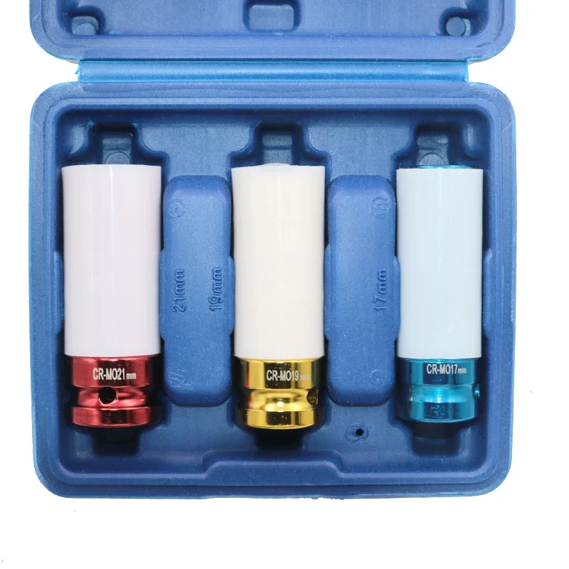 3 Chiếc 1/2 Inch 17 Mm 19 Mm 21 Mm Hợp Kim Tường Mỏng Xe Bánh Xe Tác Động Sâu Hạt Ổ Cắm Lái Xe bộ