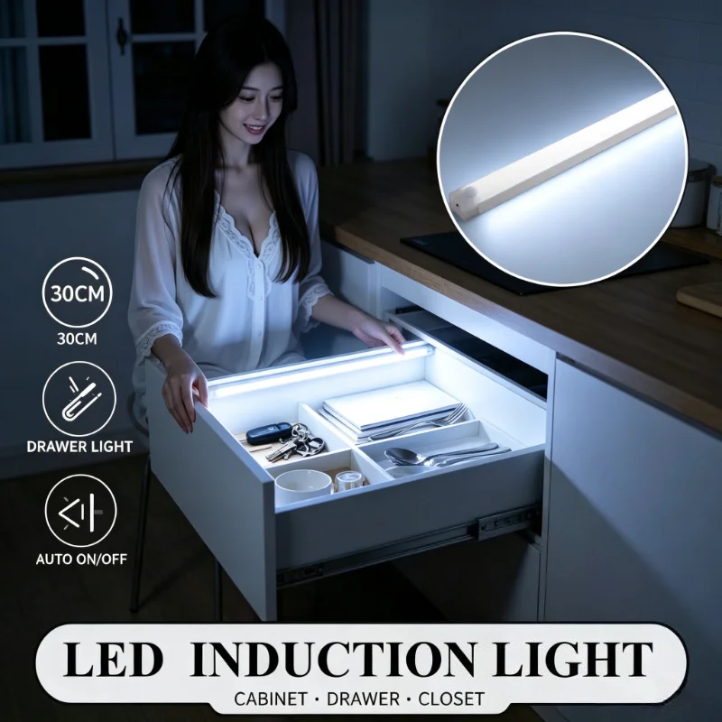 Rechargeable Motion Sensor LED Bar Light Induction Night Light Portable Cordless Magnetic Cabinet Lamp for Kitchen Bedside