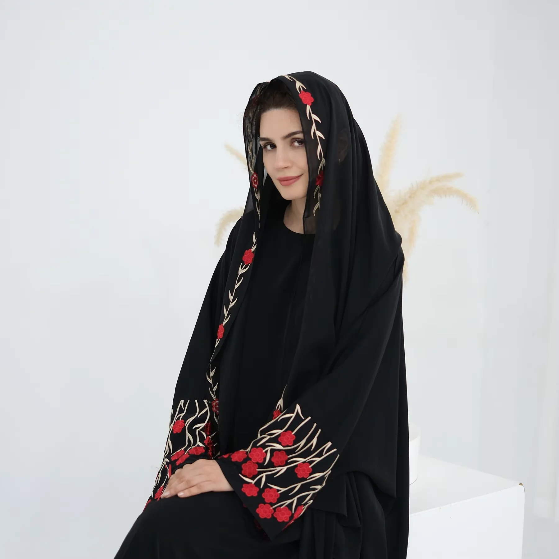 Offene Abaya Dubai Stickerei Muslimischen Hijab Kleid Frauen Islam Kleidung Türkei Kaftan Kimono Jalabiya Kebaya Kaftan Marocain Femme