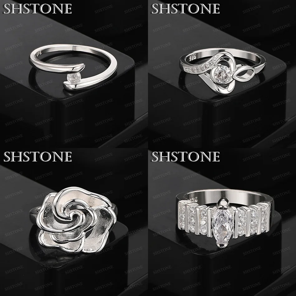 

Size 7-10 925 Sterling Silver Flower Heart AAA Zircon Round Ring For Men Engagement Party Gorgeous Jewelry Accessories