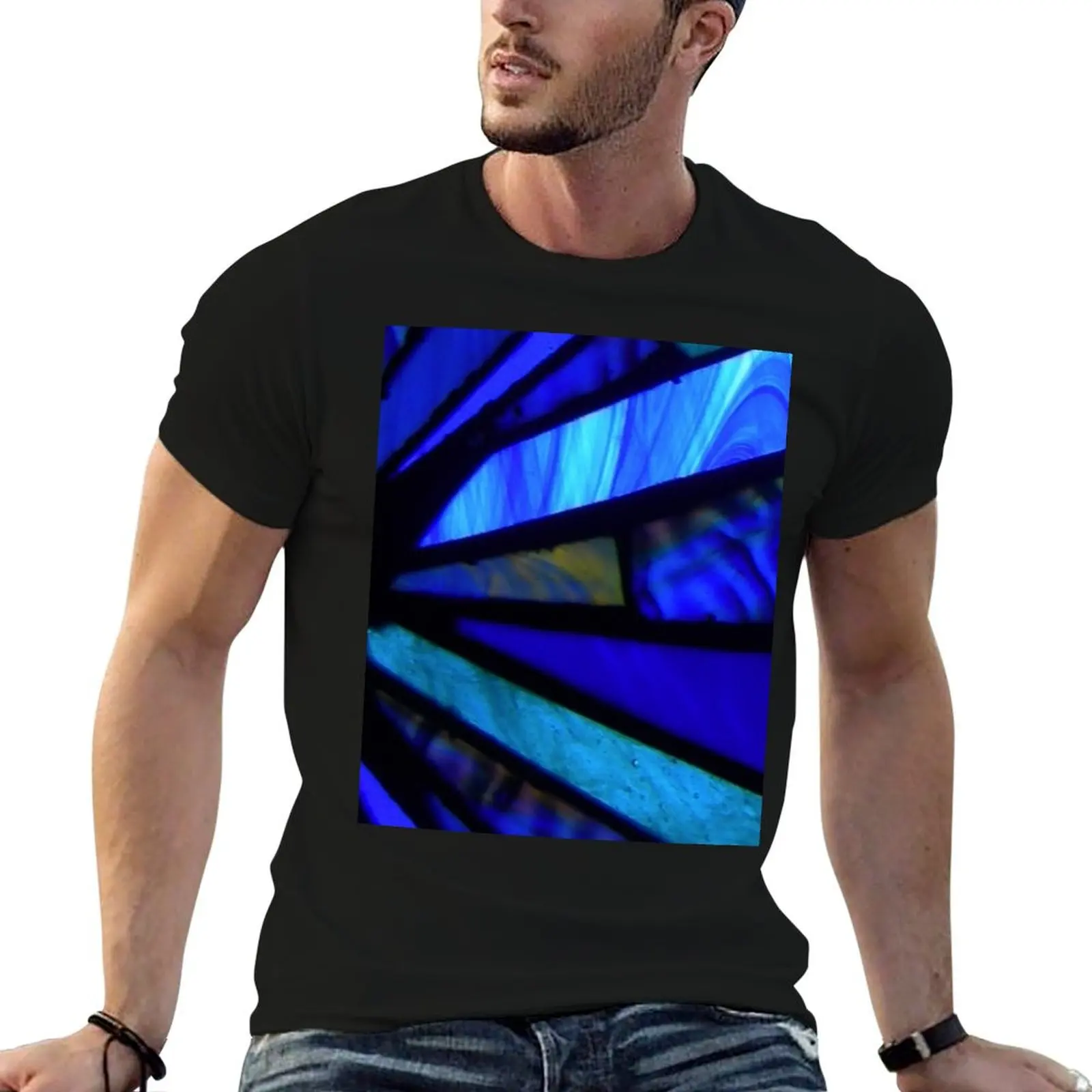 

Stained Blue Glass: Abstract Art and Design T-Shirt t shirt man designer cotton t shirts high quality T-Shirt