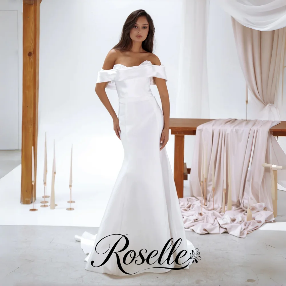 ROSELLE Beading Off Shoulder Mermaid Wedding Dress Open Back White Sweep Train Elegant 2026 Bridal Customized свадебное платьеl