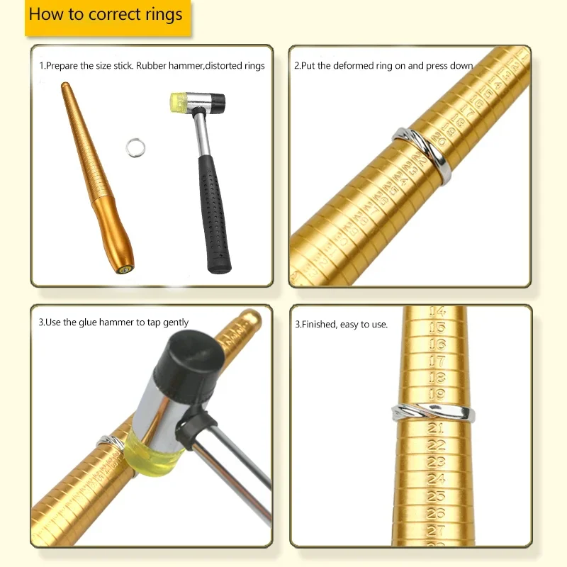 Professional TSK Ring Enlarger Stick Measuring Equipment Metal Stick Mandrel Handle Hammer for DIY Jewelry Making Measuring Tool
