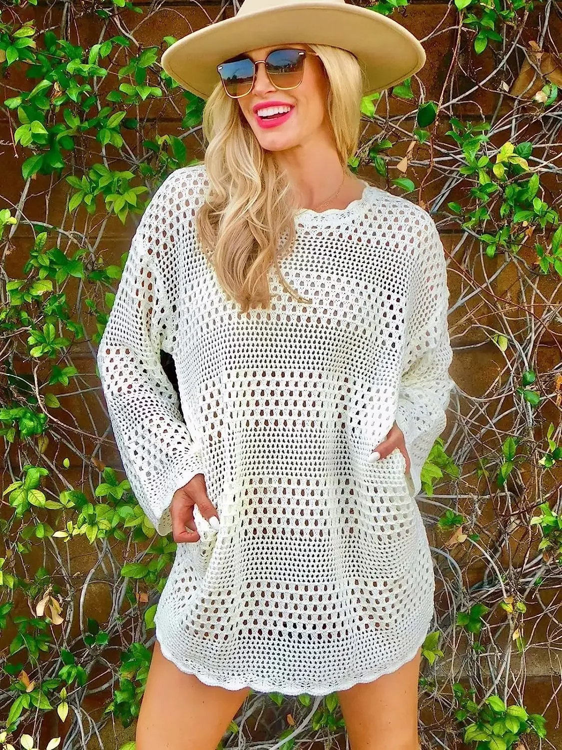 Summer Women Swimsuit Beach Dress Crochet Hollow Out Swim Cover Up Bikini Swimwear Knit Mesh Tunic White Dresses