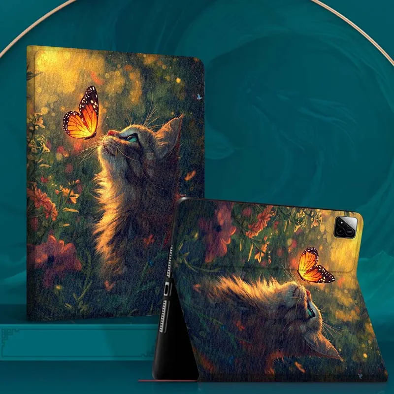 Butterfly Cat Art Flower For Xiaomi Redmi Mi Pad 4 5 6 6s 7 7s SE Pro 2 11 Plus Max 12.4 11 11.2 12.5 8.7 inch Tablet Case
