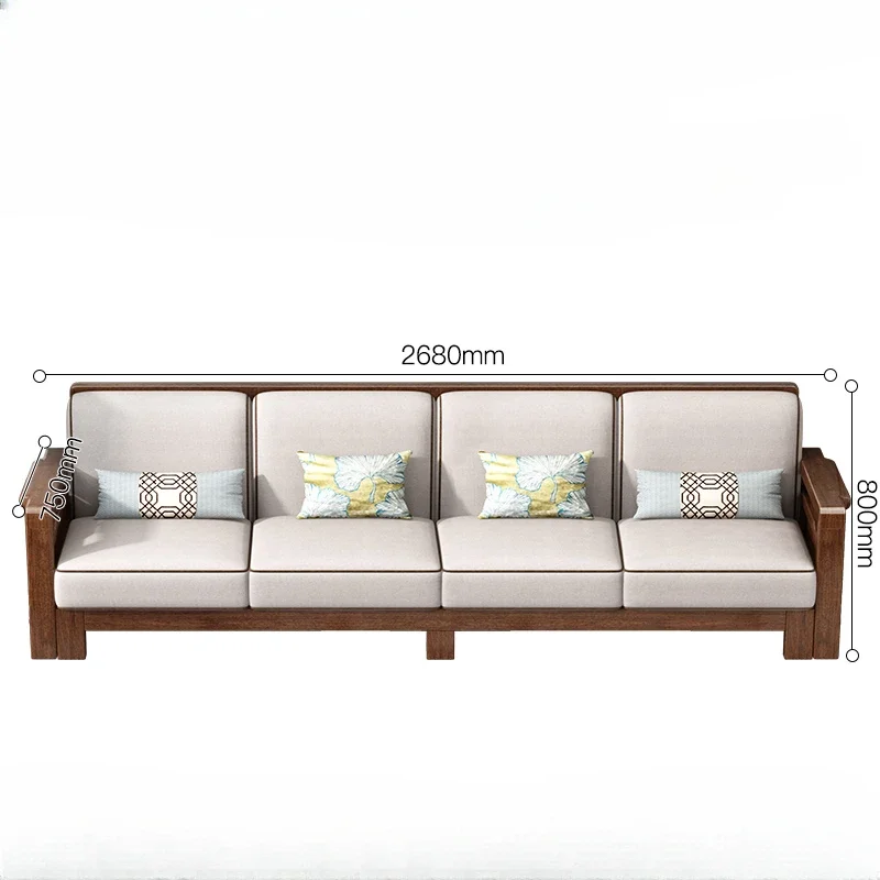 

Walnut Solid Wood Sofa Combination Modern Simple Fabric Wooden Small Apartment Living Room Furniture Set