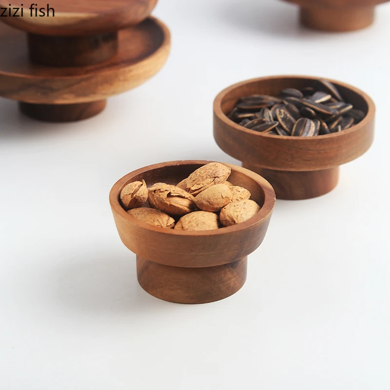 High Footed Dessert Plate Cake Stand Wooden Snack Plate Dim Sum Dish Fruit Bowl Dried Fruit Plates Candy Tray Bread Plates