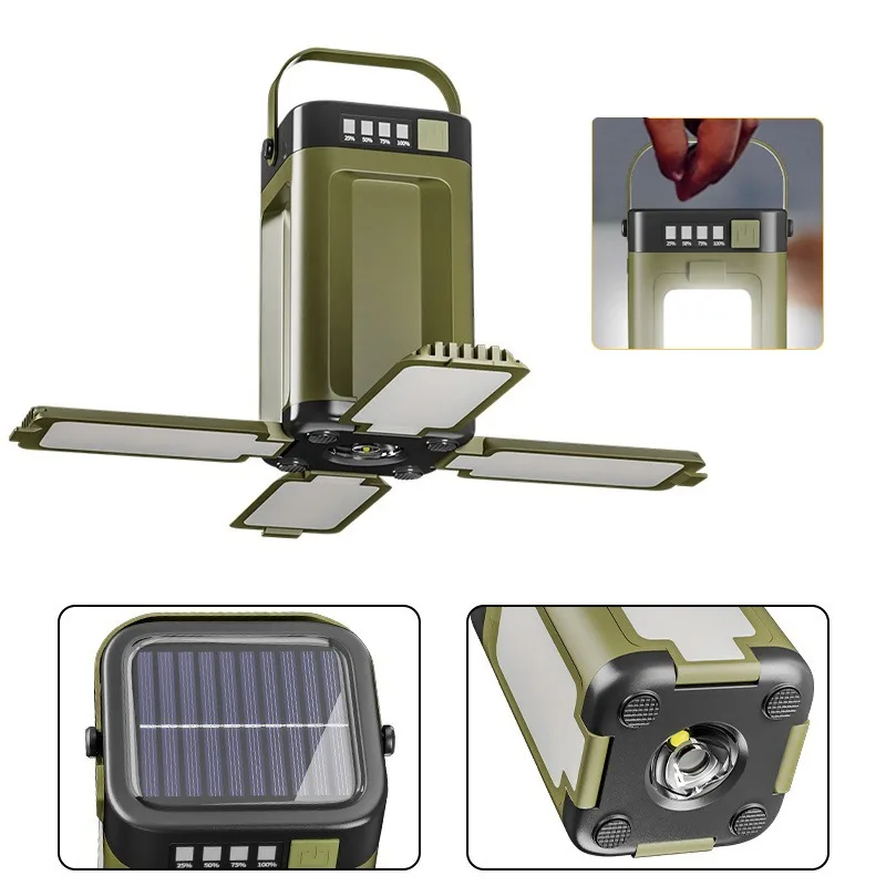 Solar-powered camping light, retractable LED tent light, 2000mAh solar-chargeable foldable outdoor light with USB charging port