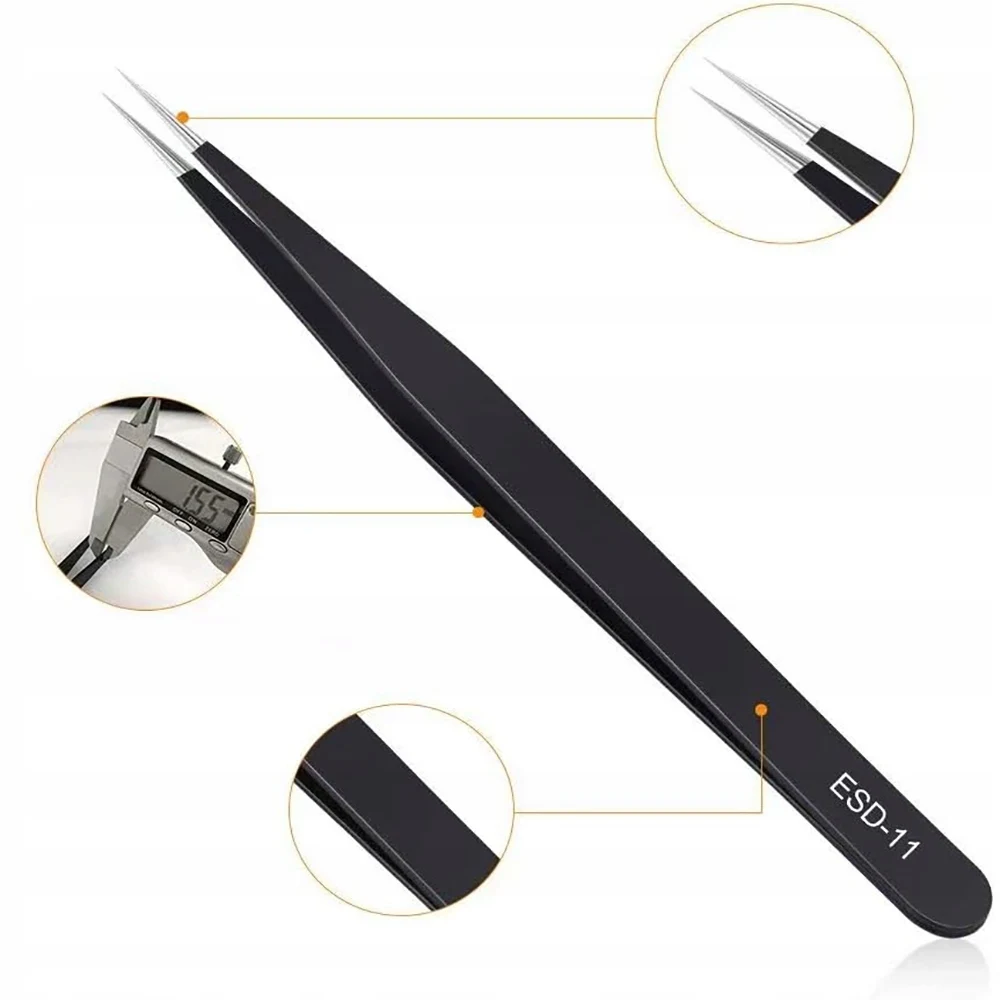 6PCS Anti-Static Stainless Steel Tweezers Set Maintenance Repair Tool Kit Anti Stati c Model Making Tool Hand Tool Set 