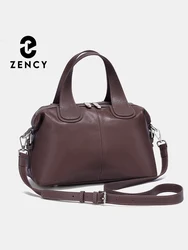 Zency Genuine Leather Top-handle Bag For Women Stylish Boston Bag Shoulder Handbag Bolsa Crossbody Large Capacity Satchel Bags