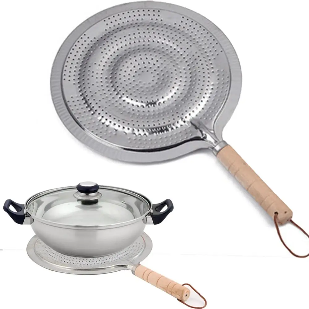 Metal 21cm Cook Ring Heat Insulating Mats Kitchen Utensils Gas/Electric/Induction Cooker Potting Mats Wooden Handle Stove Pan