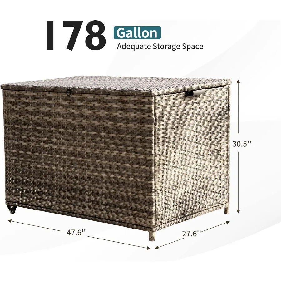 178 Gallon Outdoor Storage Box for Patio and Deck with 2 Wheels and Handle Large Portable Wicker Rattan Container Ideal for Sto