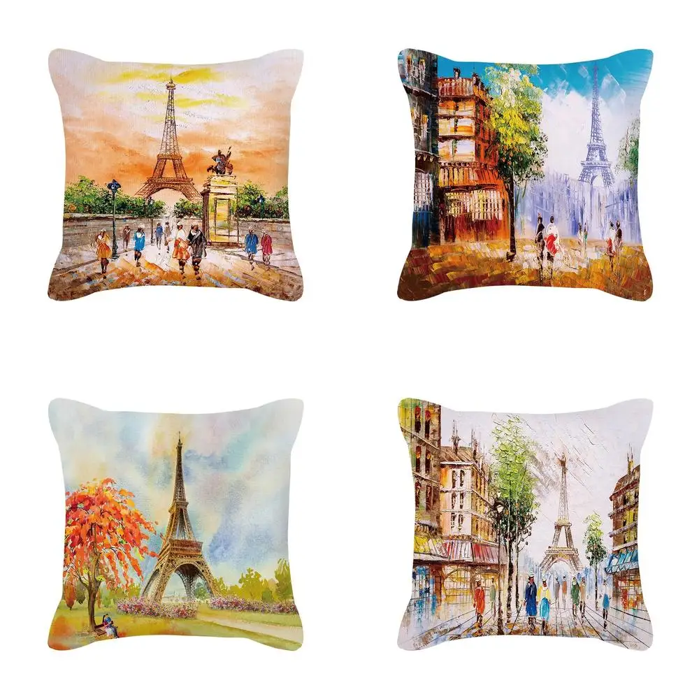 Eiffel Tower Paris Street Art Pillow Pattern Cushion Cover Suitable for Sofa Bedroom Car Pillow Cover