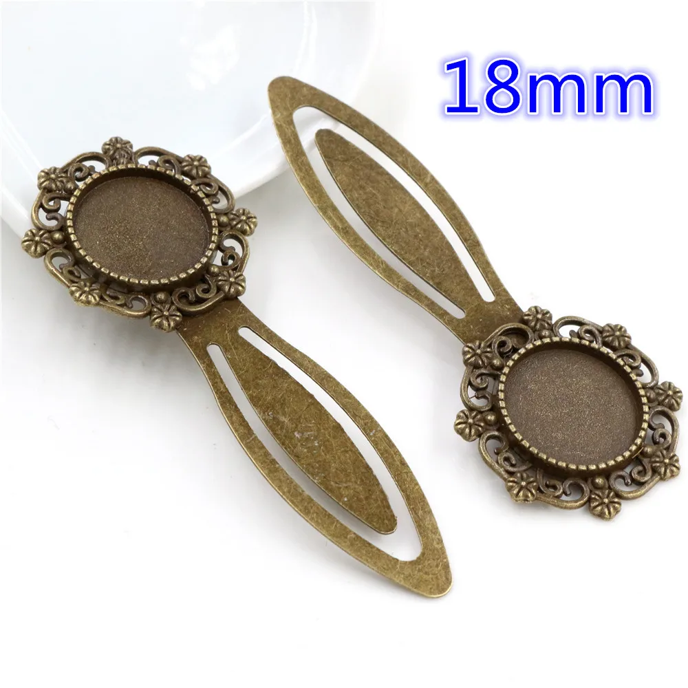 2pcs Antique Silver Plated Bronze Bookmark Cabochon Base Set