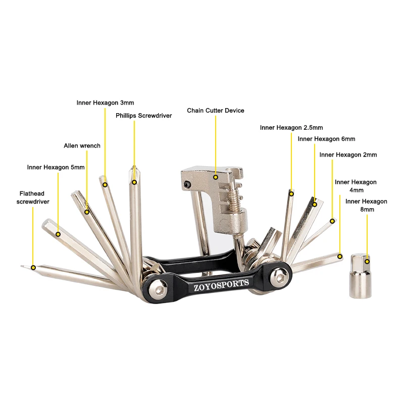 ZOYOSPORTS 11 in 1 MTB bike accessories tools Multifunction Repair Set Road Bike Repair Kit Wrench Screwdriver