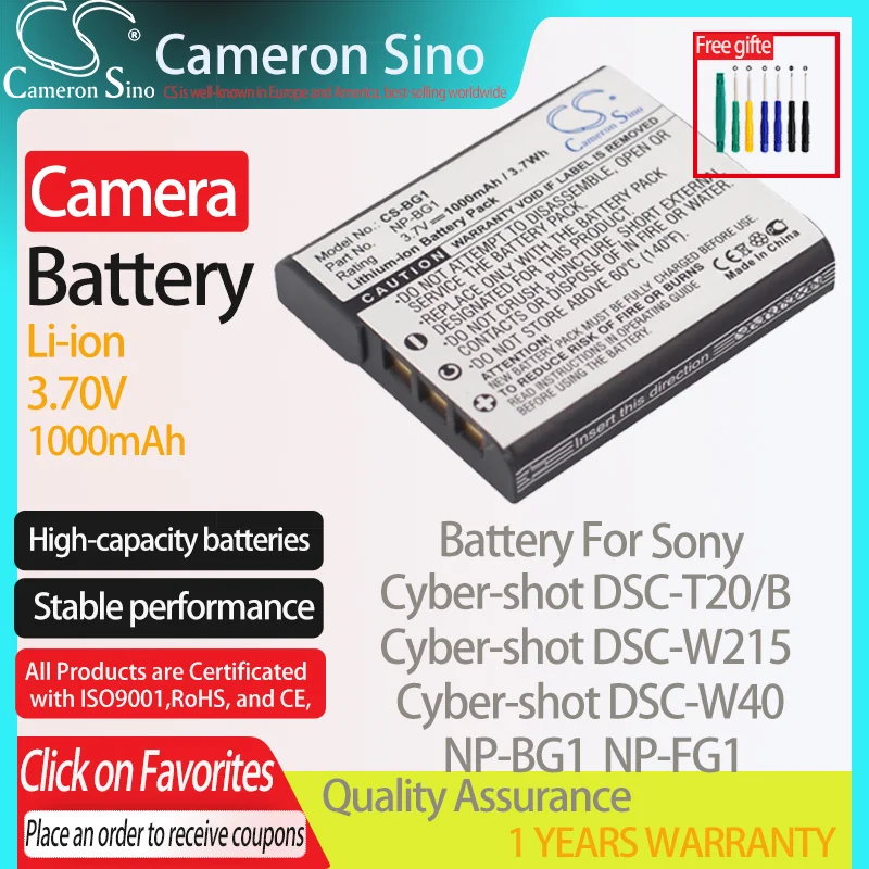 CameronSino Аккумулятор для Sony Cyber-shot DSC-T20/B DSC-W215 DSC-W40 DSC-W55 DSC-W30L подходит для батарей цифровой камеры Sony NP-BG1