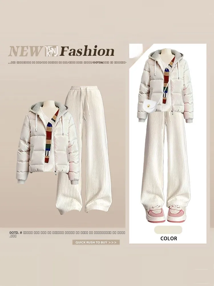 

Зимний вязаный хлопковый комплект: женский свободный костюм с широкими брюками и футболкой, мягкий, повседневный, в стиле «ленивый шик»