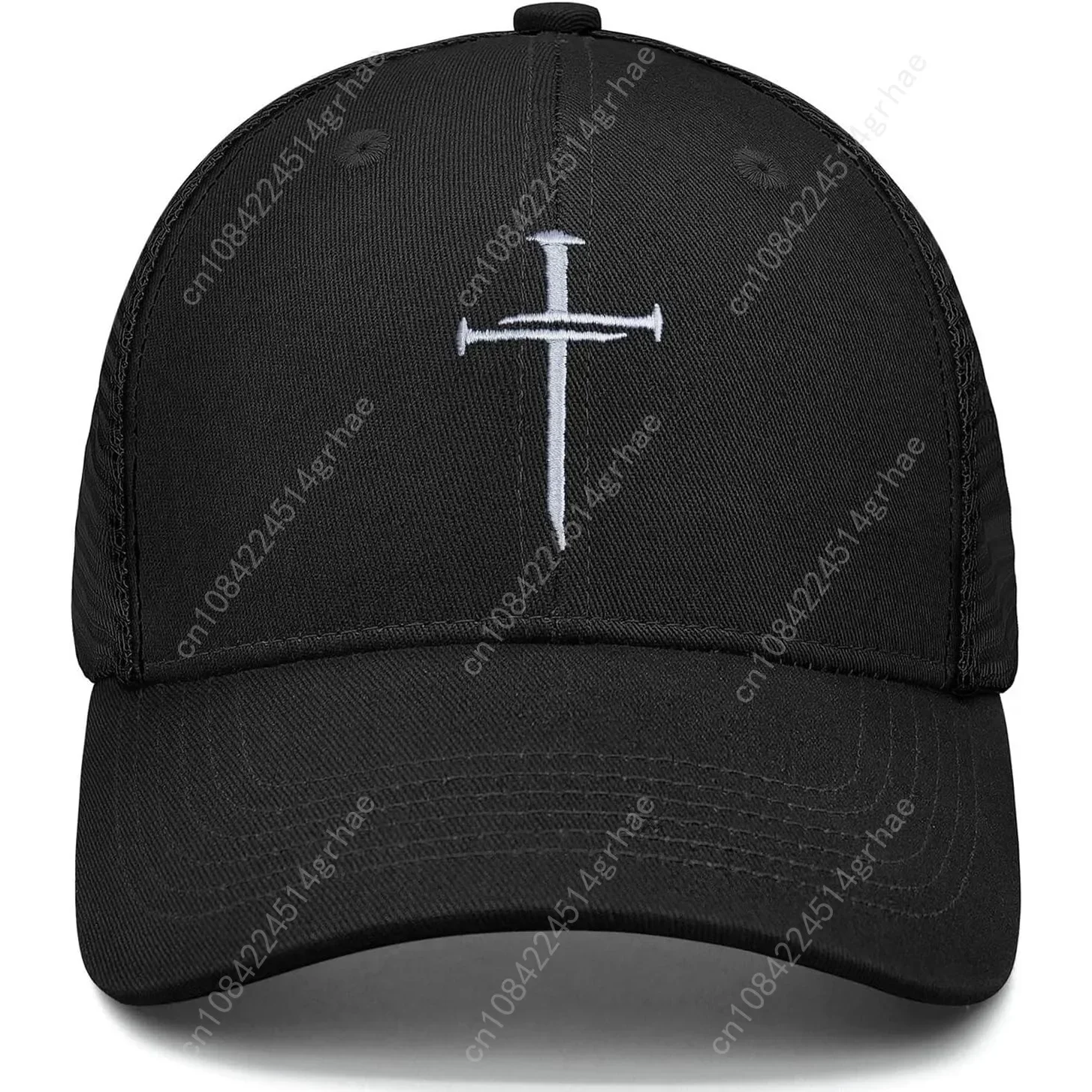 Christian Hats Nail Cross Jesus Hat Black Embroidered Baseball Cap Adjustable Cross Hat Trucker Hats for Men Women