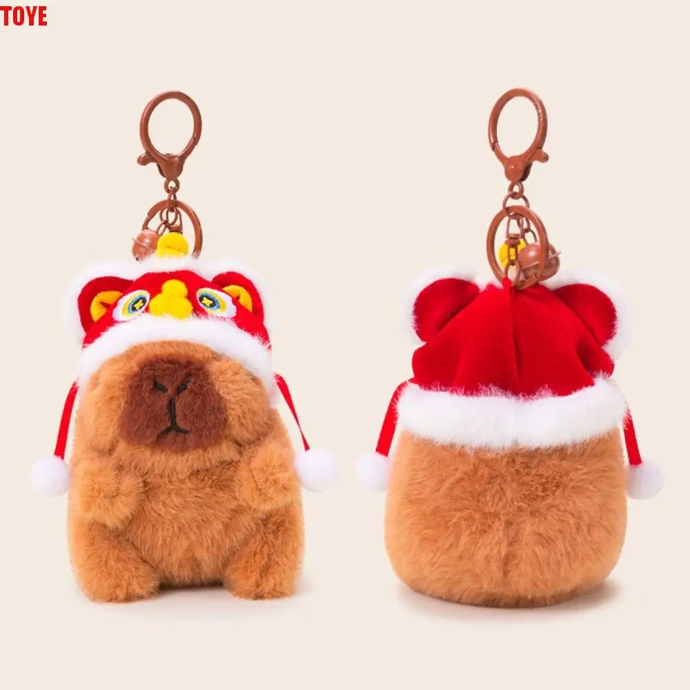 Lion Dance Capybara Plush Keychain Stuffed Animal Soft Doll Plush Capybara Dolls Interactive Cartoon Guinea Pig Pendant