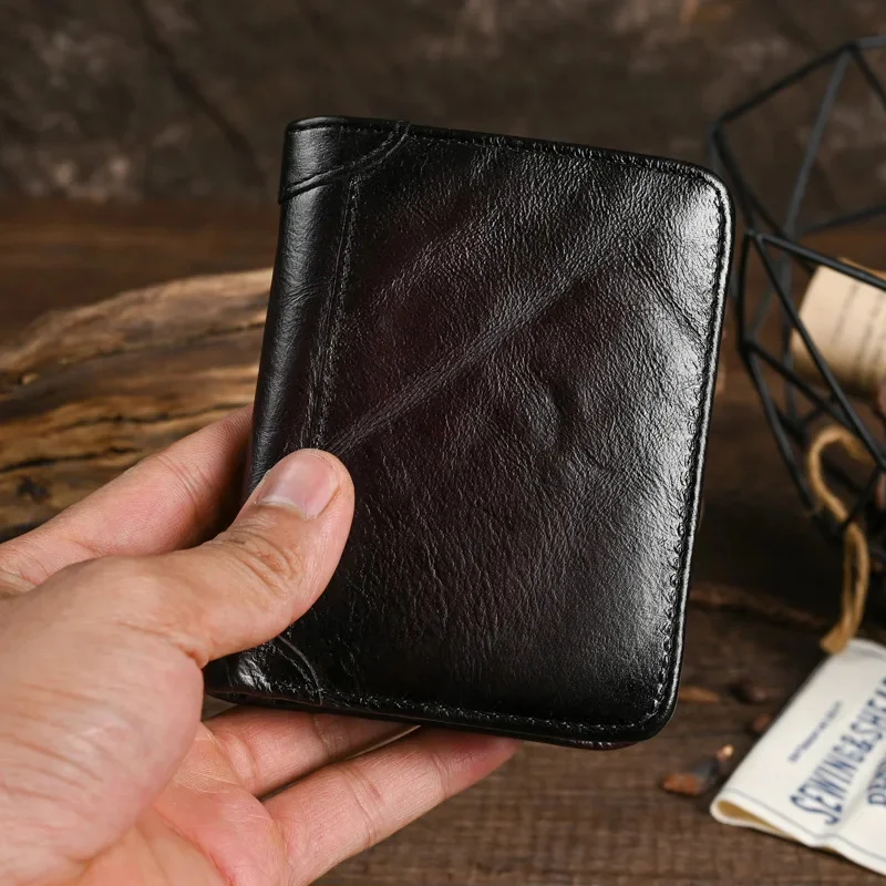 Original leather men's short wallet vintage coin purse luxury cowhide card holder large capacity male Money Wallet