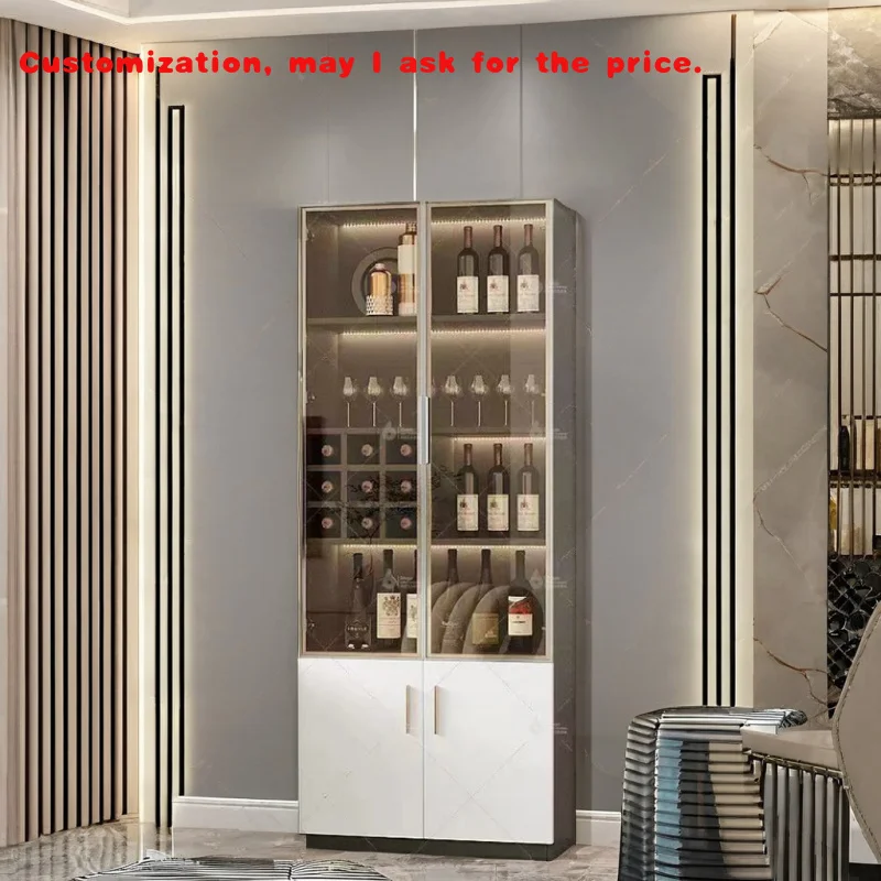 custom.Elegant  Wine Cabinet Locker Display 1713 Lighting Piano Paint High Quality High Density Board High Quality Glass Wine Ra