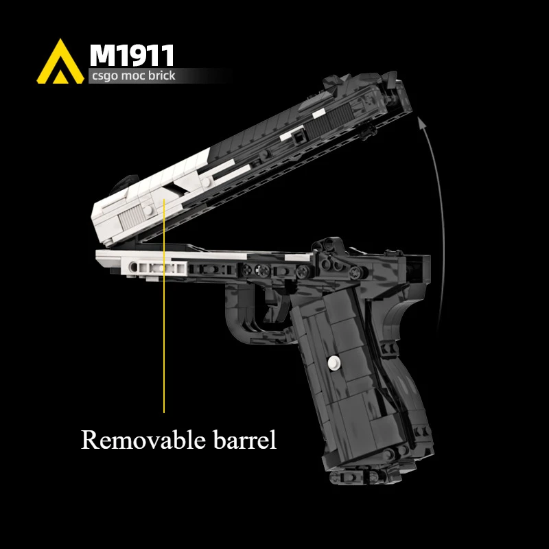 MOC-bloques de construcción impactantes para niños, modelo M1911, versión tecnológica negra, montaje de pistola de juguete, ladrillos, serie militar, juguetes para niños