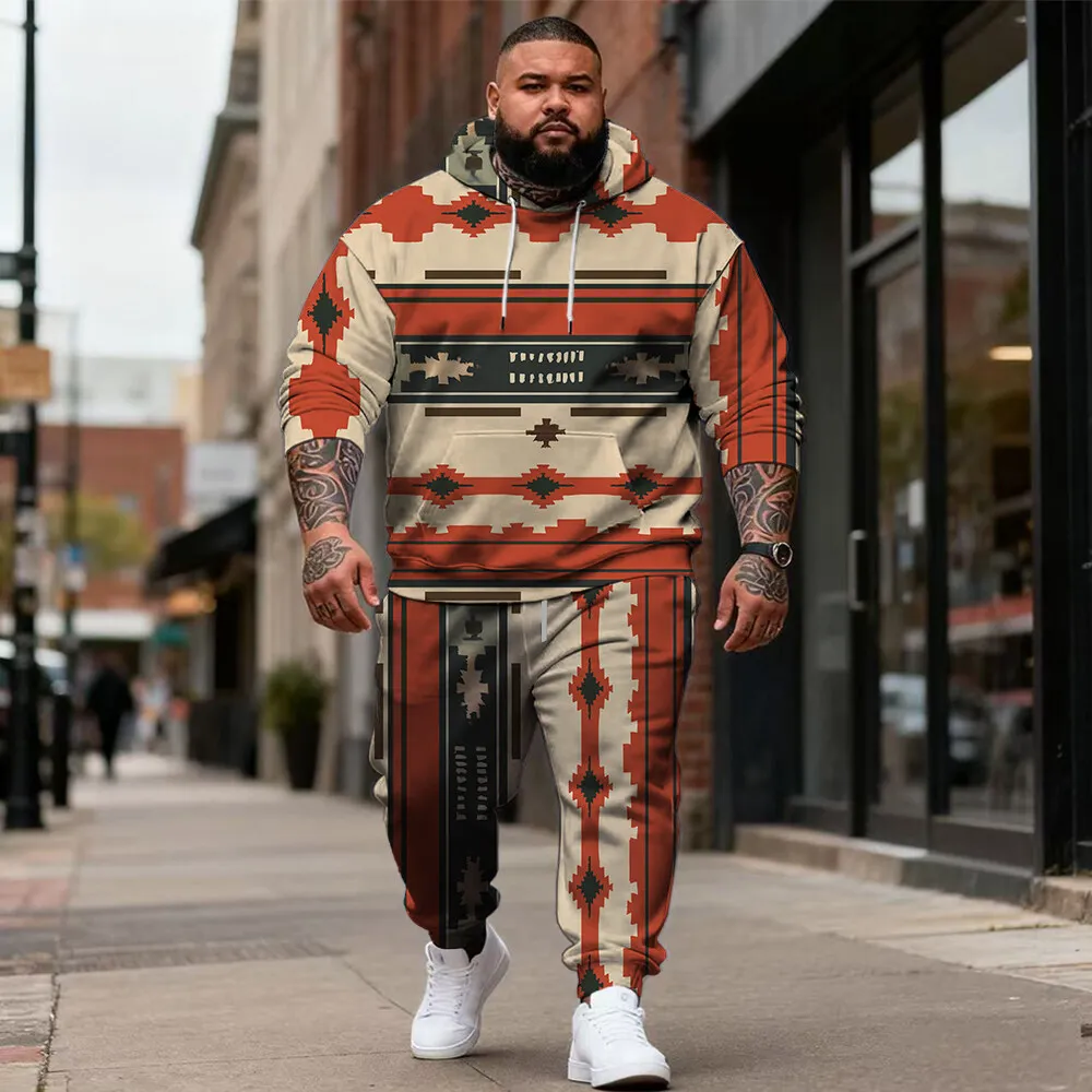 

S-9xl Мужская толстовка больших размеров большого и высокого размера: этнические, клетчатые элементы — одежда из двух предметов, дышащий материал, стильный дизайн