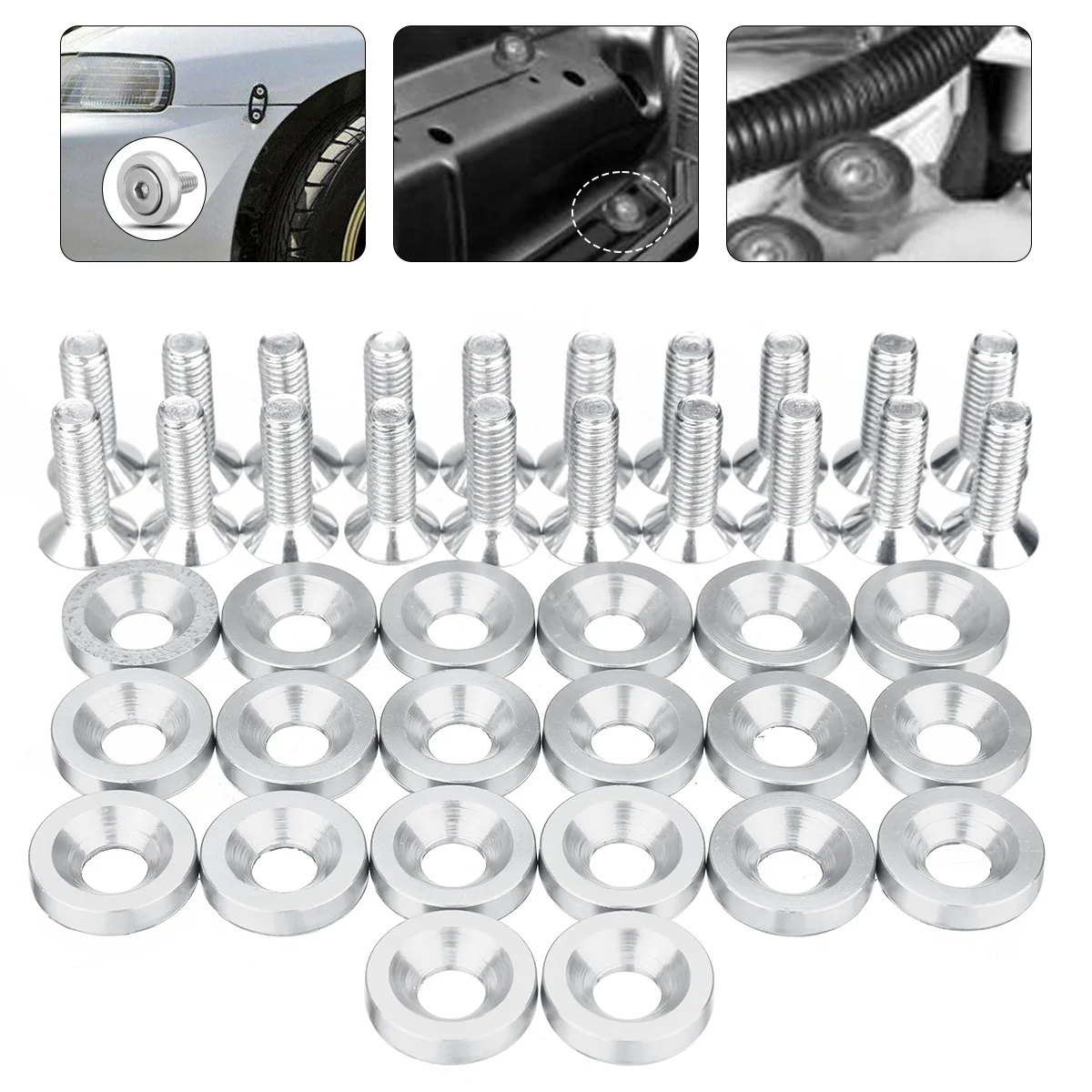 40pcs M6 Aluminum Car Modified Hex Fasteners Fender Washer Bolts JDM Bumper Engine Concave Screws Universal