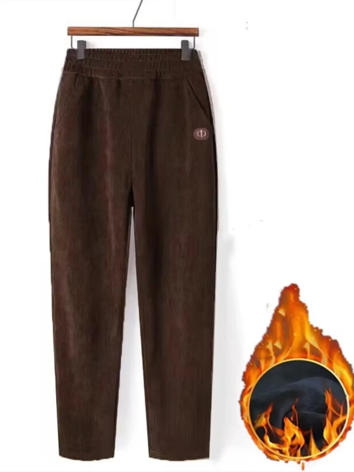 Thiened fce forrado veludo calças casuais soltas perna reta cintura alta outono inverno plus size calças confortáveis femininas