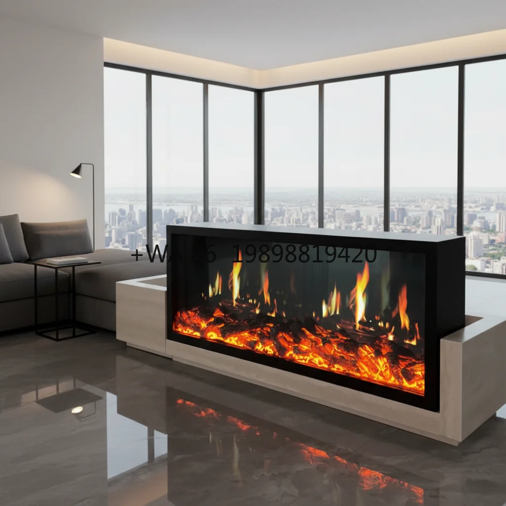 LCD Electric Fireplace - Real Flame Effects, Multi-Scene Mode, Adjustable Heating, Remote & Voice Control, CE Certified