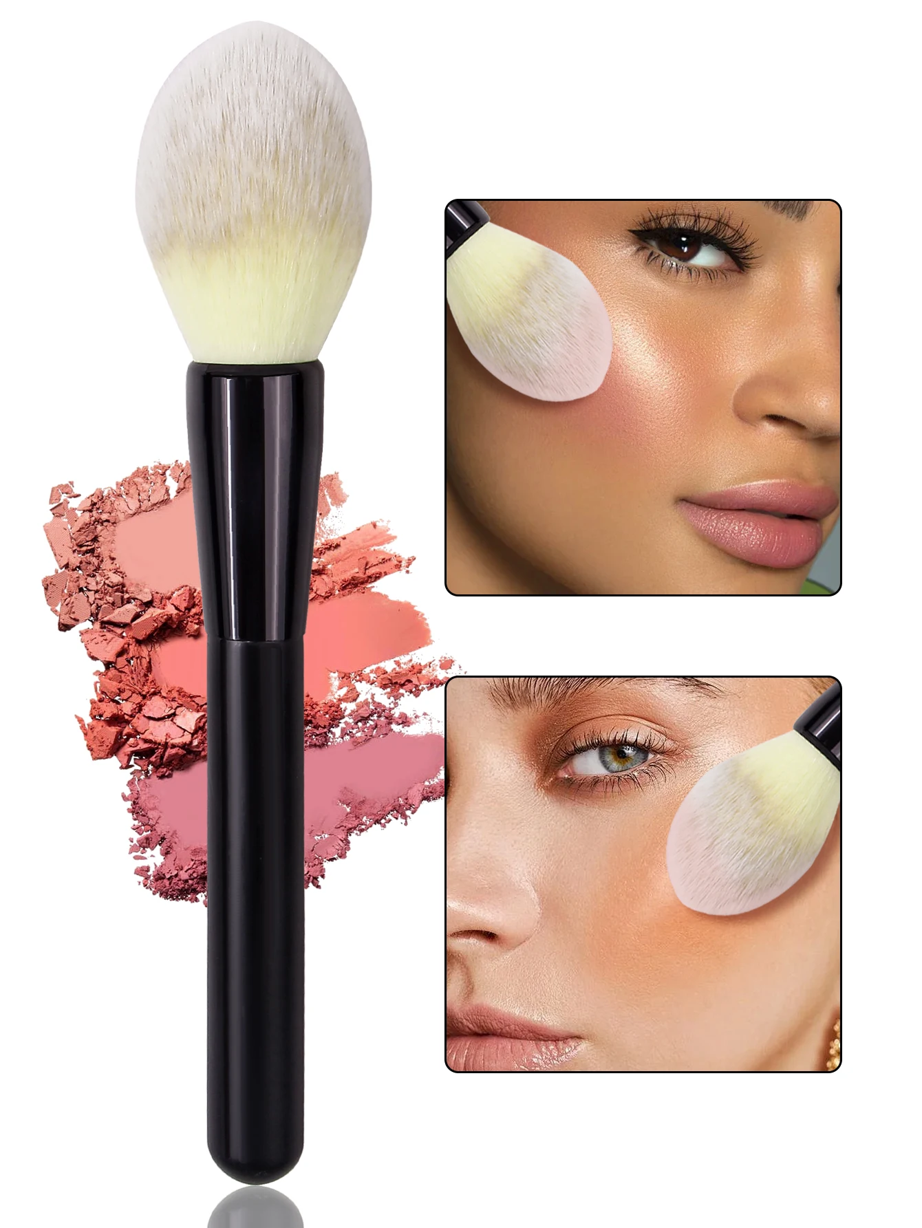 1 Stück Make-up-Pinsel mit Holzgriff und weichen Borsten, multifunktionaler Rougepinsel, loser Puderpinsel und Konturpinsel