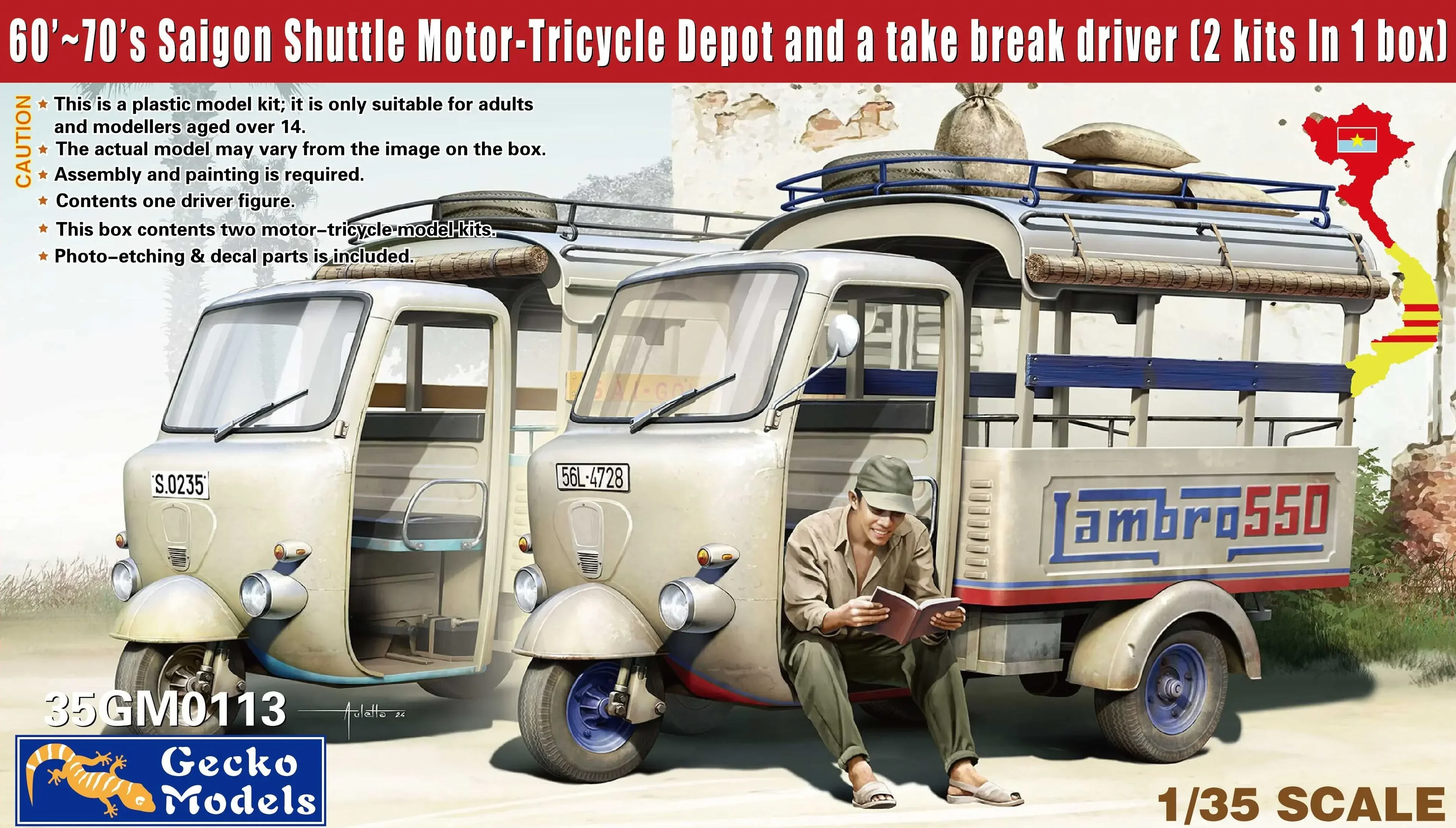 Gecko model assembly kit 35GM0113 1/35 60 '~ 70's Saigon Shuttle Motor-Tricycle Depot and a take break drive [2 kits In 1 box]