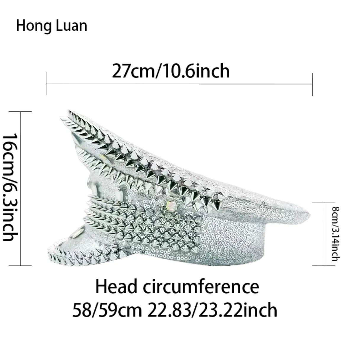 HongLuan Yellow Laser Leather Loop Captain Hat Rhinestone & Military Caps for Woman, Rave Festivals Accessories ＆ Party Cap Man