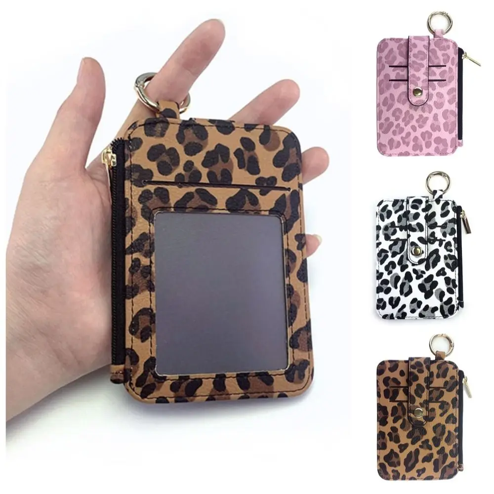 

Waterproof Leopard Print Credit Cards Holder Slim Multi-function Waist Bag Korea Style Keychain Holder Zipper Coin Purse Outdoor