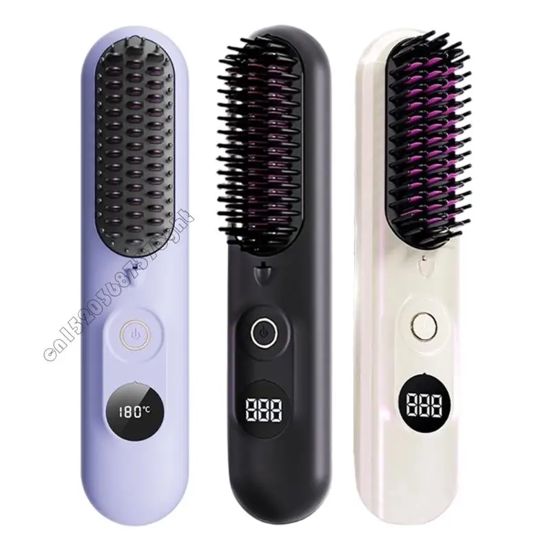 

Hair Straightening Brush 4 Temp Settings Portable Wireless Hair Straightener Electric Styling Tool With Fast Heating 4XFB