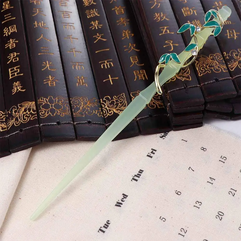 Retro Braided Hairpins Zircon Leaf Crystal For Girls Chinese Hair Fork Korean Hair Clip Women Hanfu Hairpins Bamboo Hair Sticks