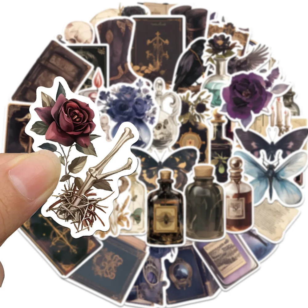Étiquettes autocollantes pour bouteilles d'halloween, 50 pièces, rétro, Potion magique gothique d'horreur, autocollants Vintage pour valise, Scrapbooking, autocollants pour ordinateurs portables