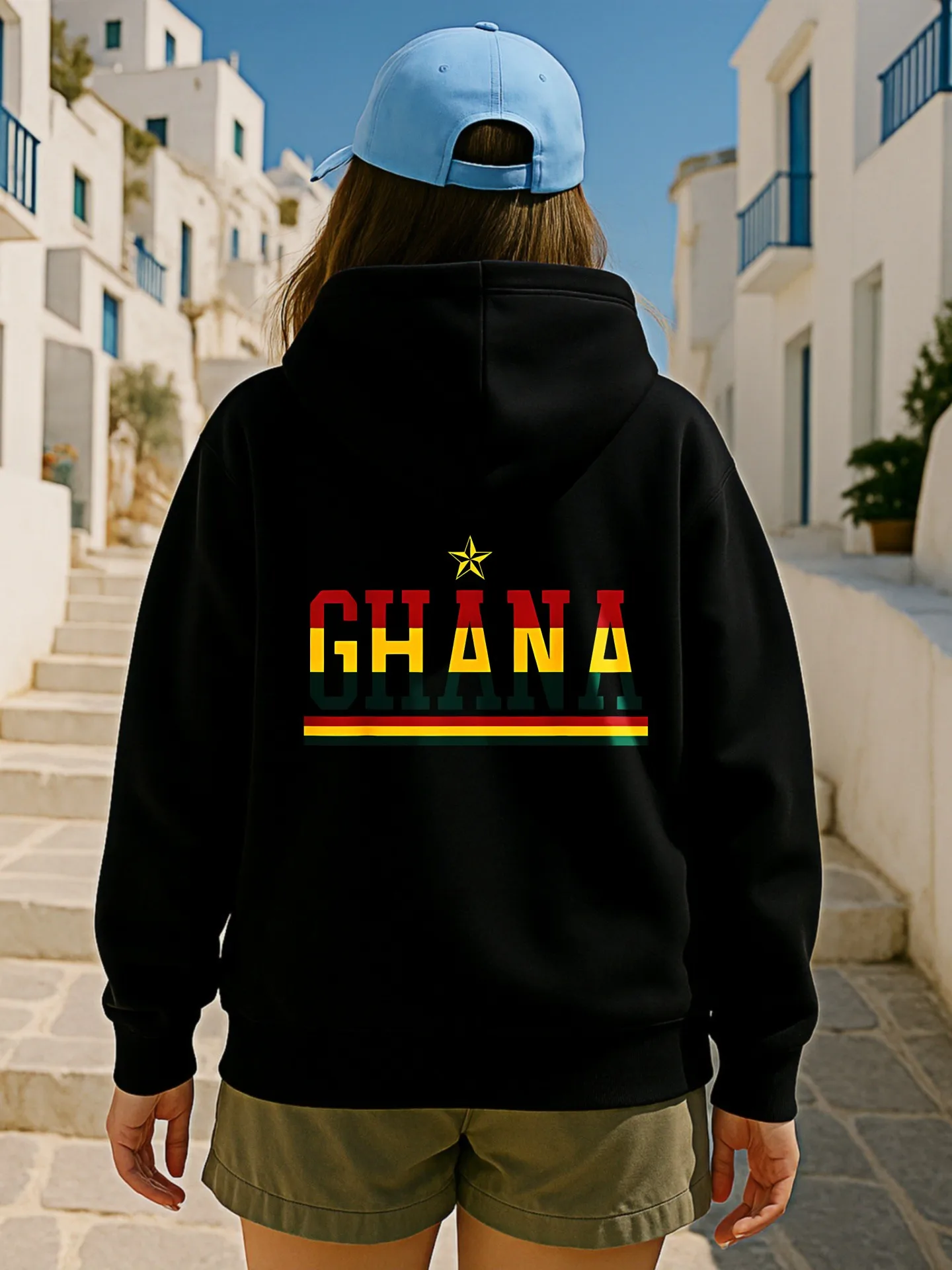 هوديي أساسي، طباعة حروف غانا، ملابس شارع كاجوال، صوف، ملابس يومية غير رسمية، للرجال