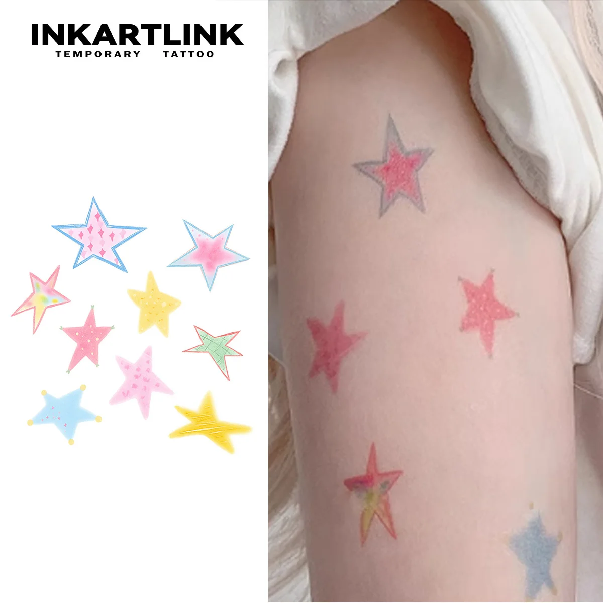 INKARTLINK temporäre Tattoos mit Sternmuster, Party-Packung, wasserfeste, gefälschte Körperaufkleber, Feiertags-Rollenspiel-Dekorationen